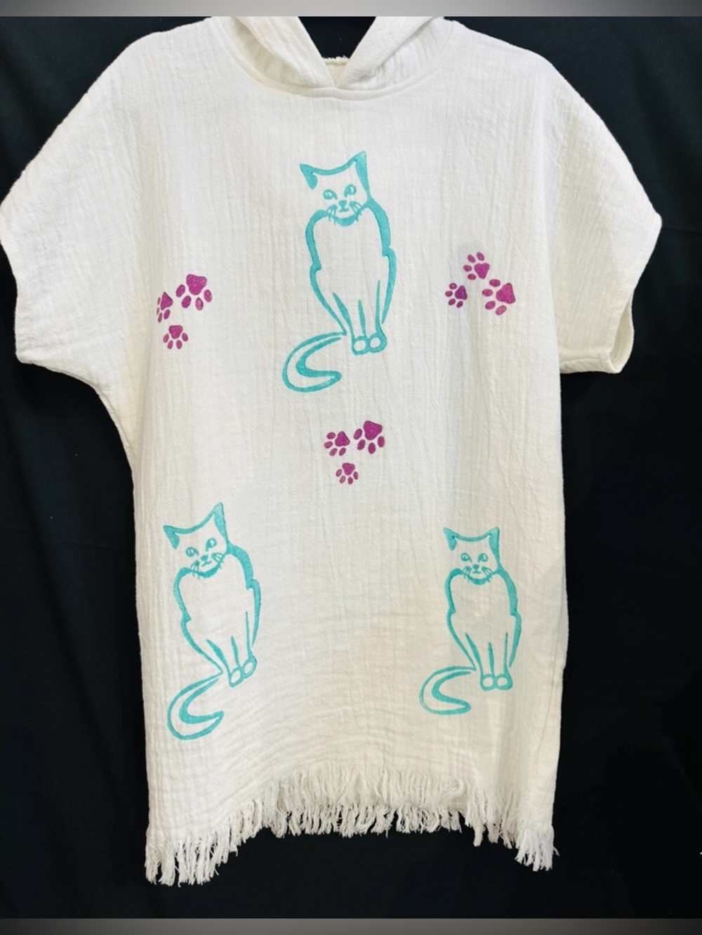 Hand-painted Animal Collection/cat pattern Organic Cotton beach cover up